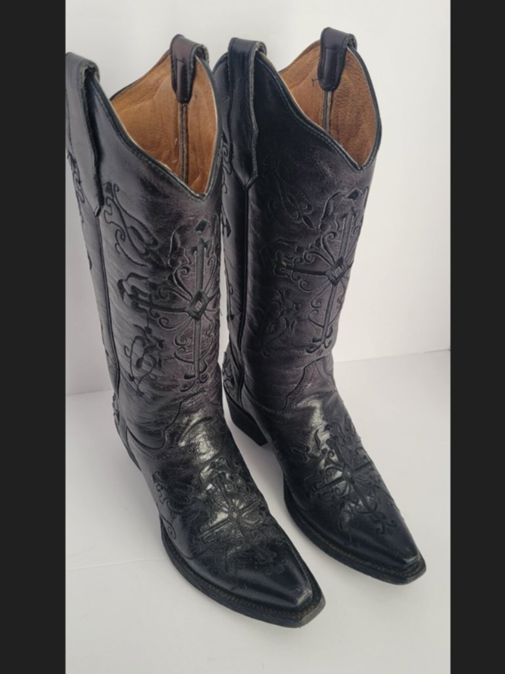 Black Leather Cowboy Boots Circle G 6.5